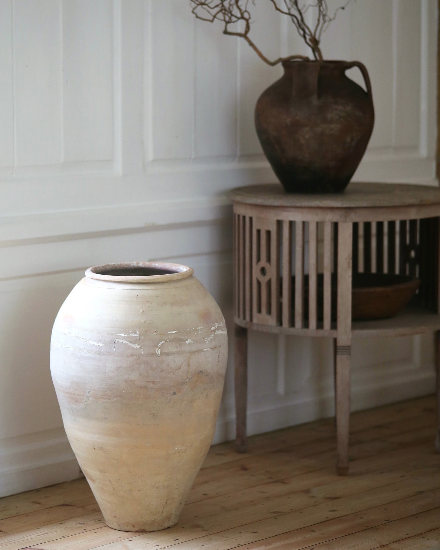 Antique pale sand Mediterranean urn