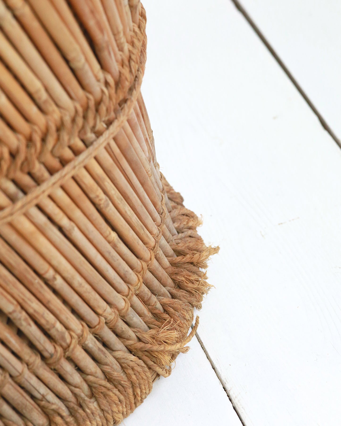 VINTAGE WOVEN BAMBOO STOOL SET