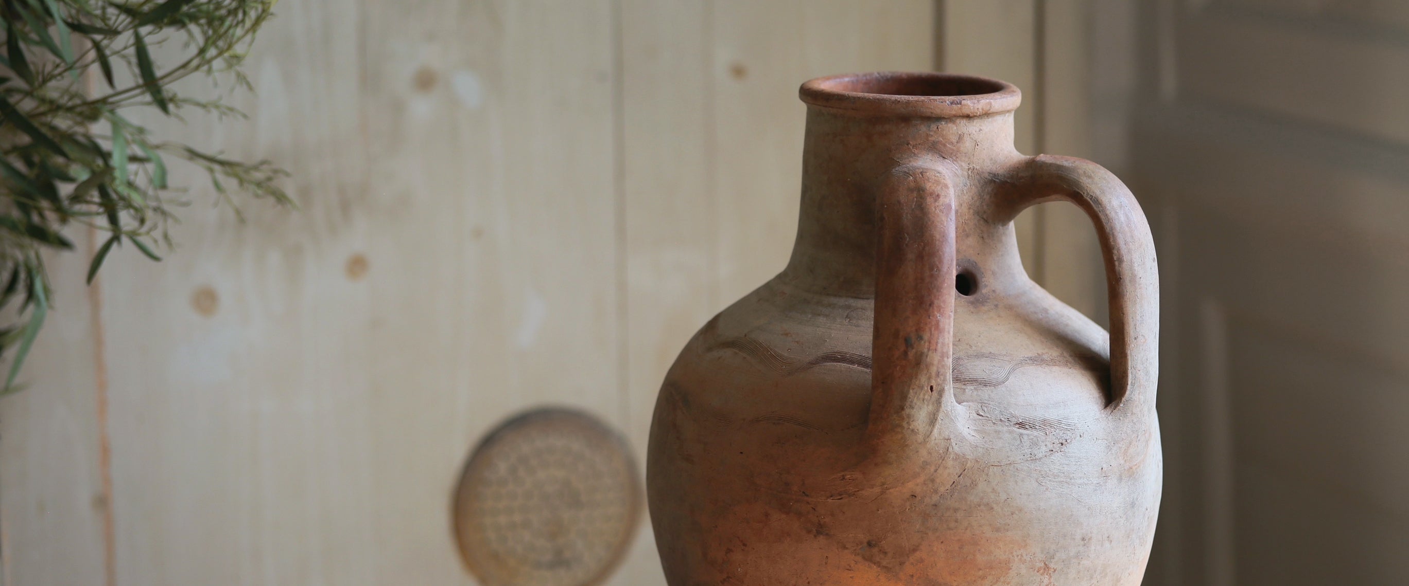 Decorative old pottery in Country home with rustic modern farmhouse aesthetic