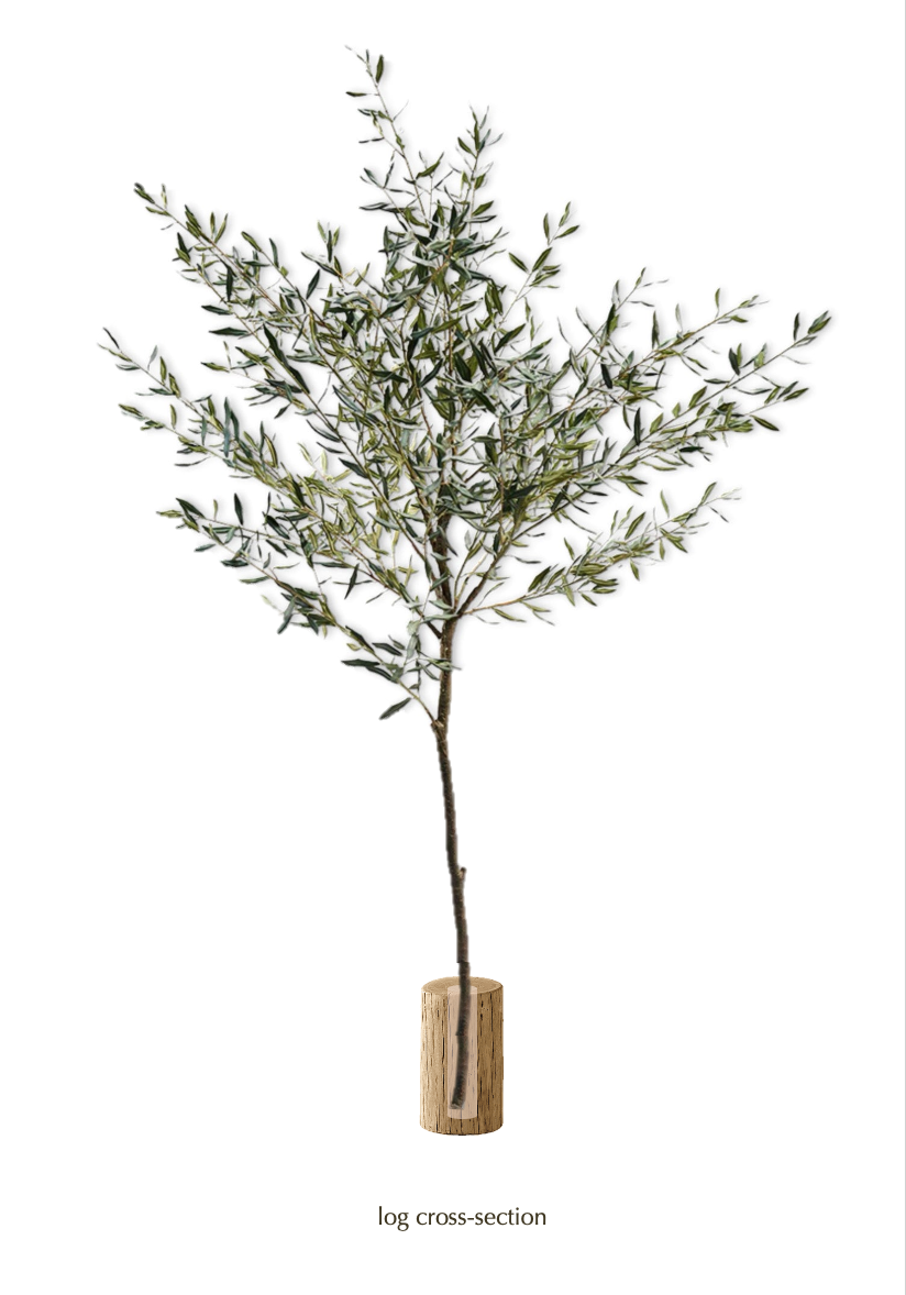 Faux tree with replacement narrow base ready to pot into antique olive pot
