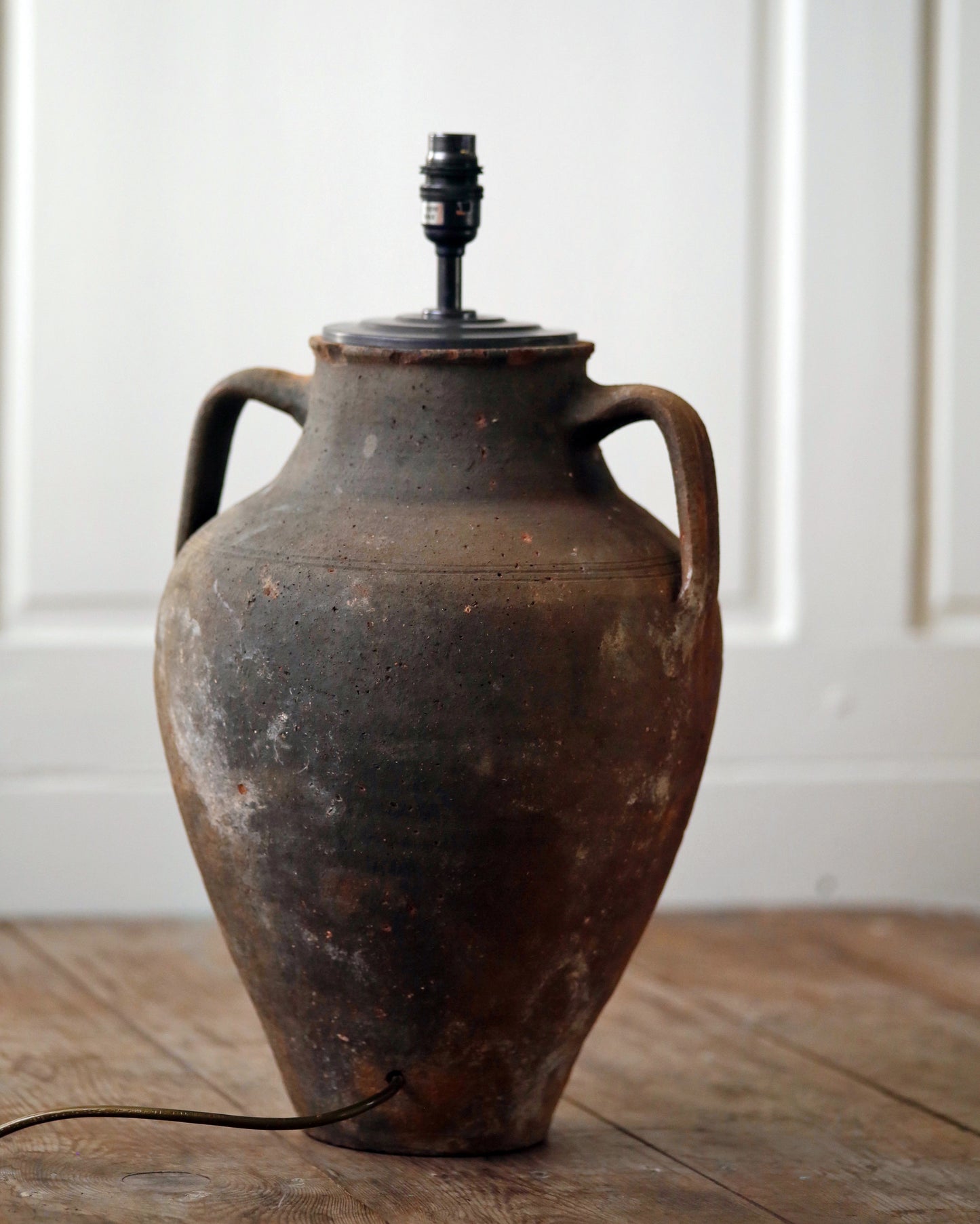 Organic aged patina of Turkish amphora table lamp