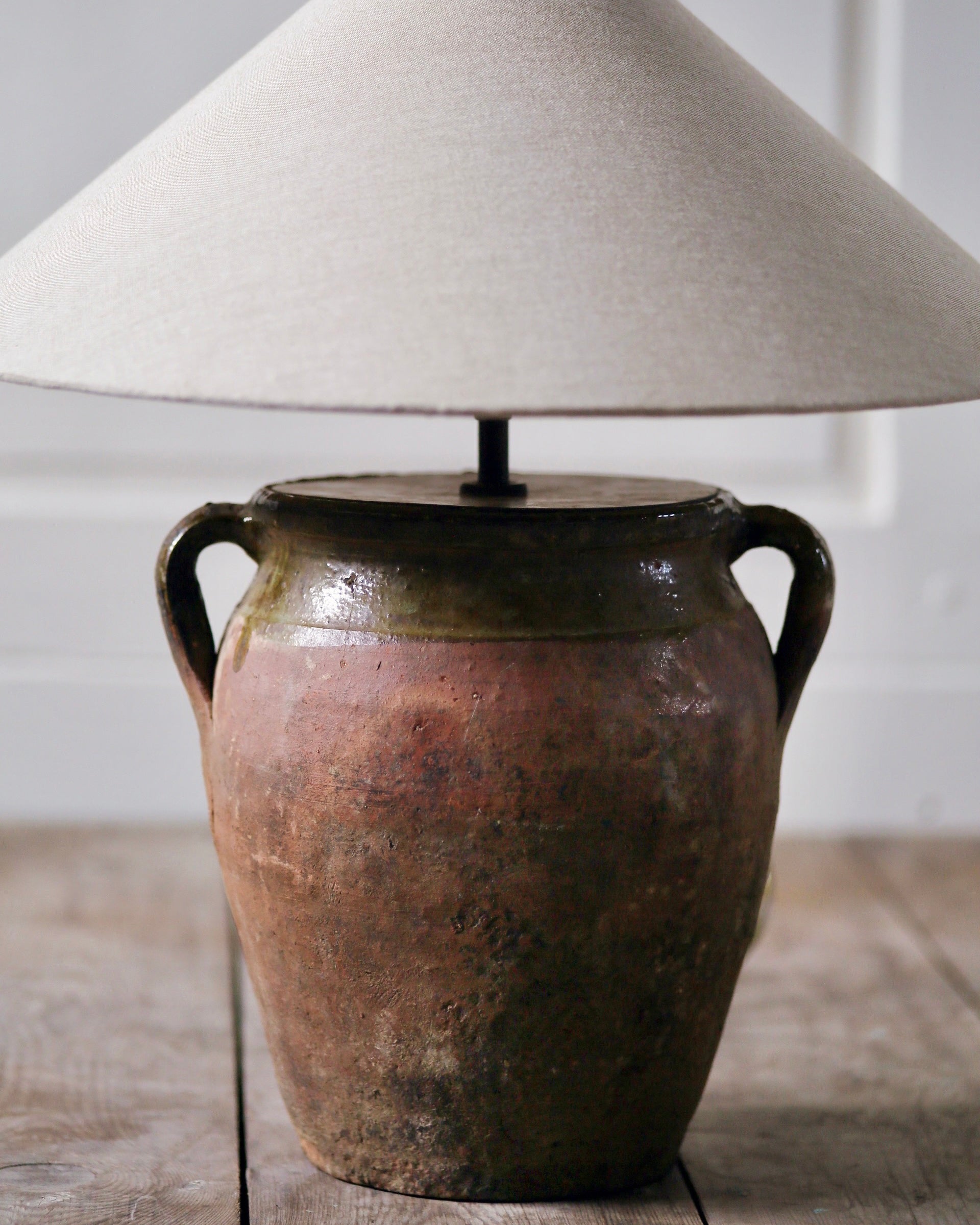 Natural aged patina of clay table lamp