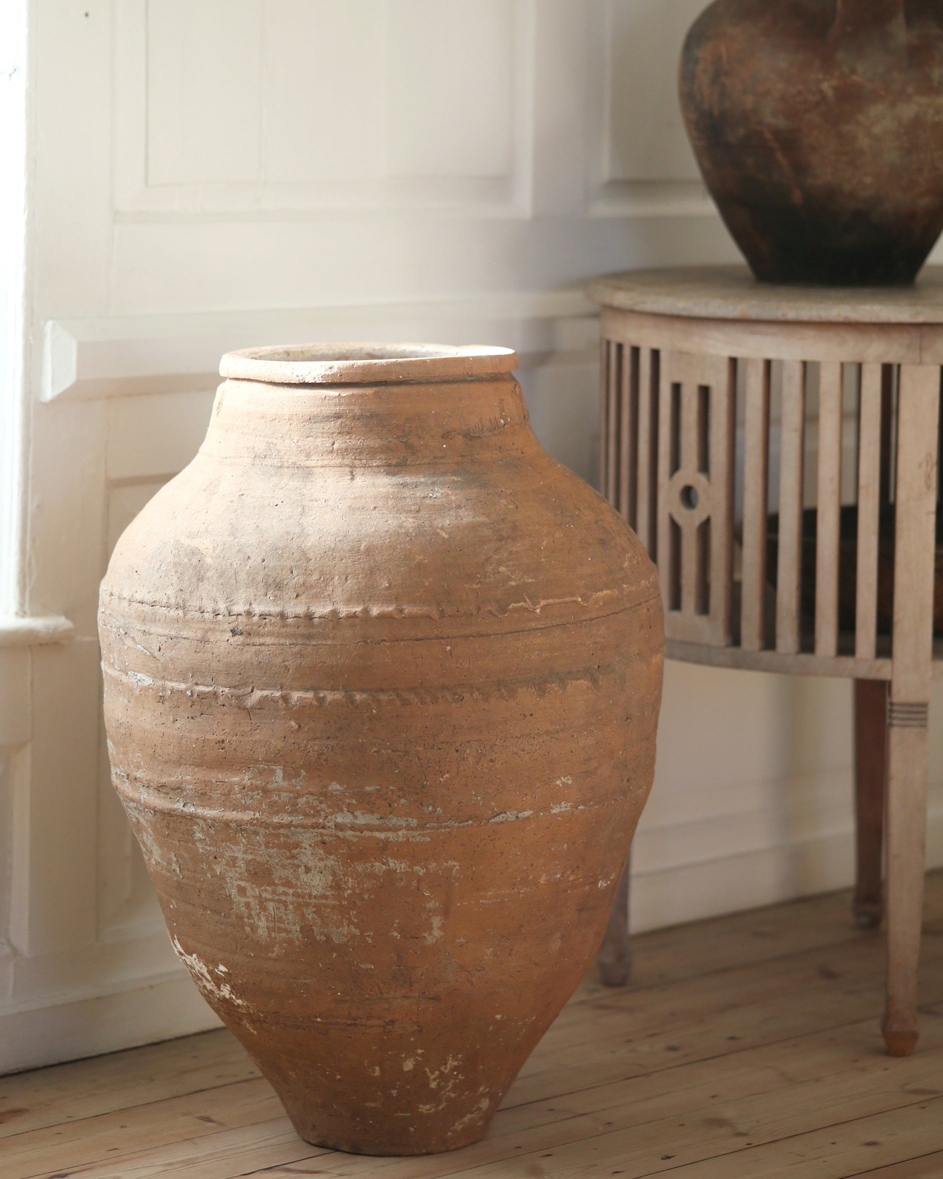Extra large floor standing Mediterranean Turkish olive pot, terracotta urn