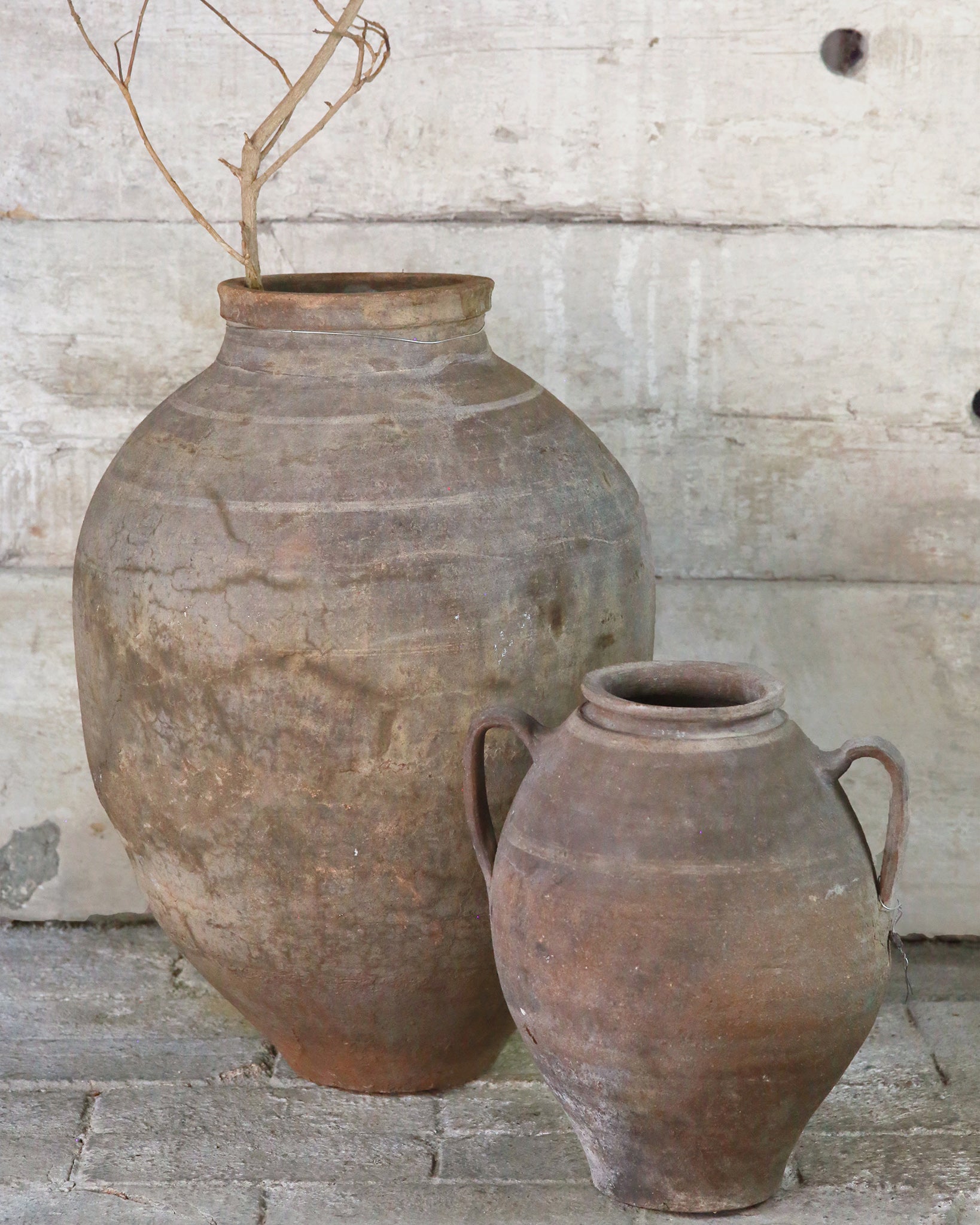 Pair of floor standing Antique terracotta Mediterranean pots