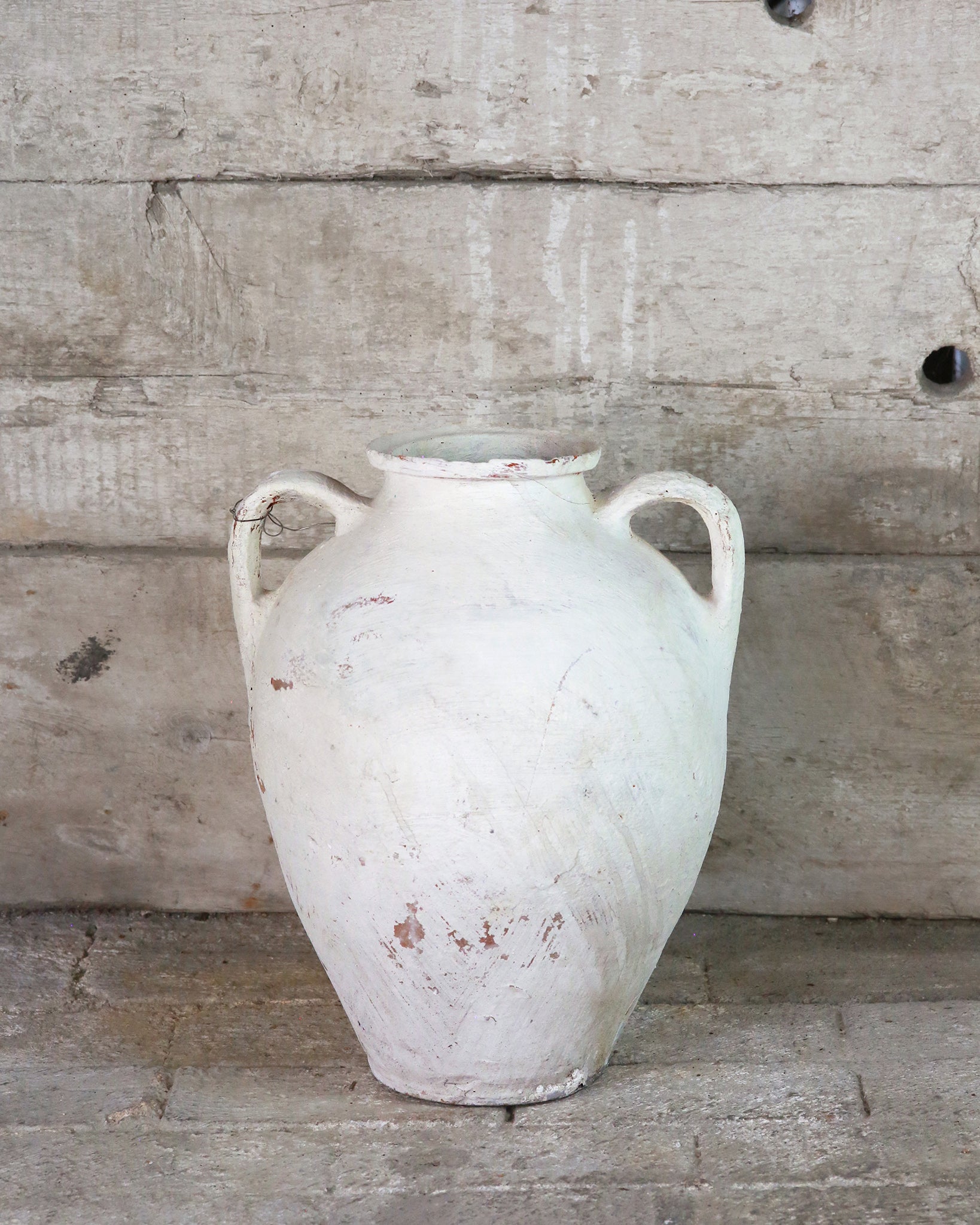 White painted Mediterranean Turkish urn with handles