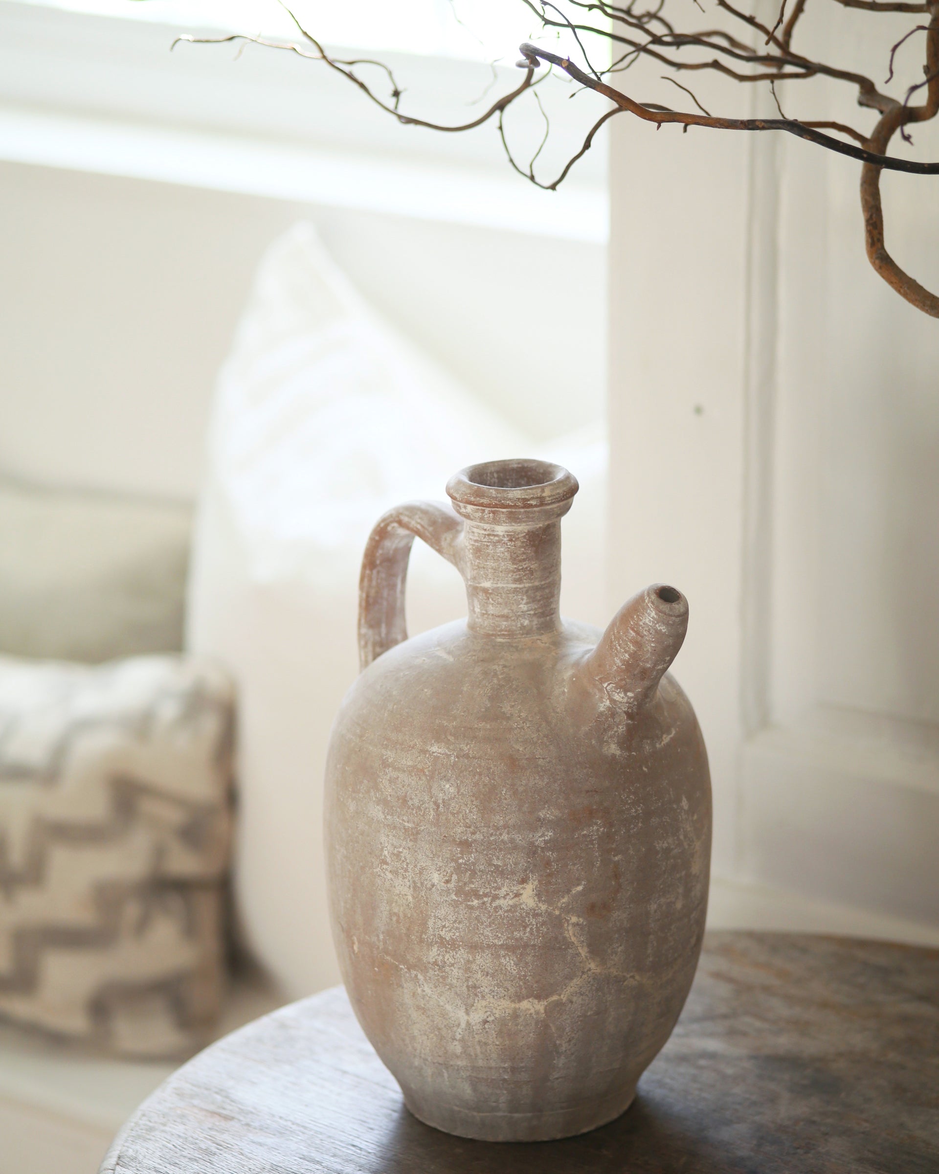 Original authentic patina whitewash terracotta clay pot