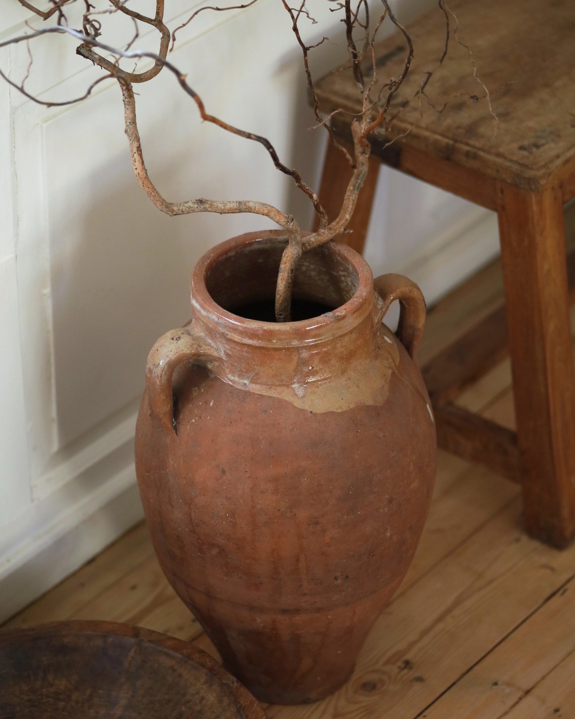 Part glazed decorative terracotta pot