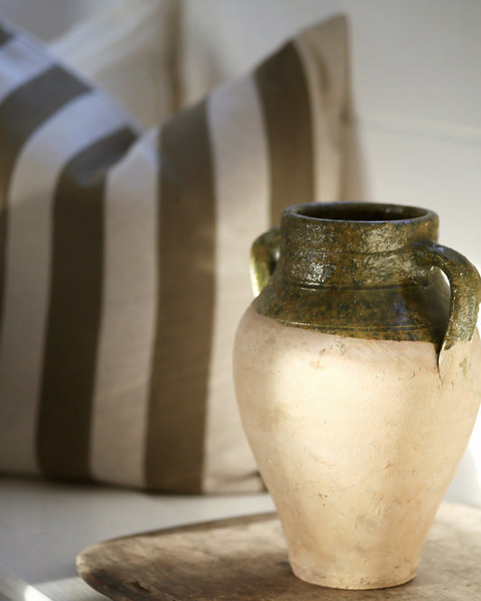 Green glazed terracotta pot with handles