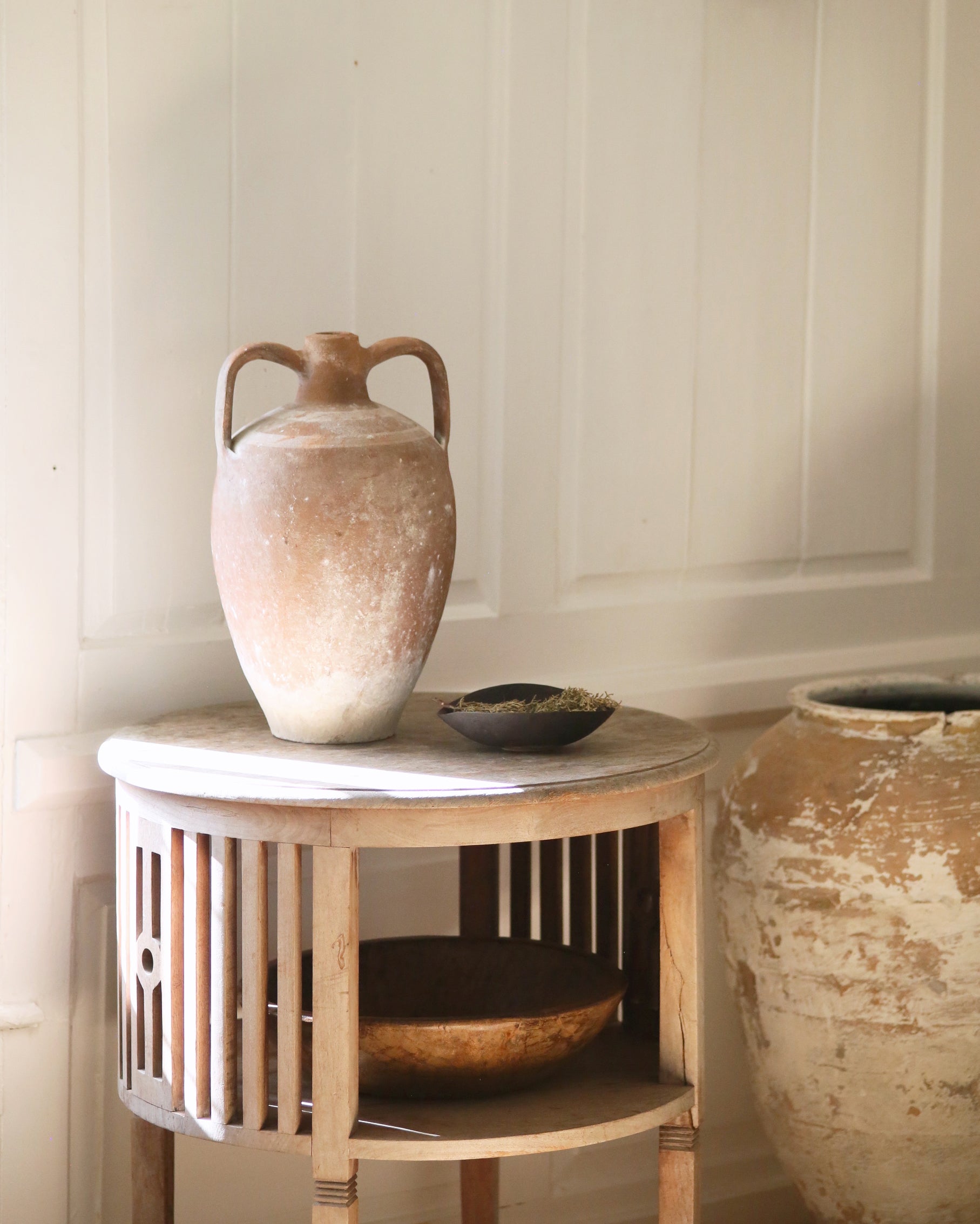 Aged patina vintage mediterranean olive pot