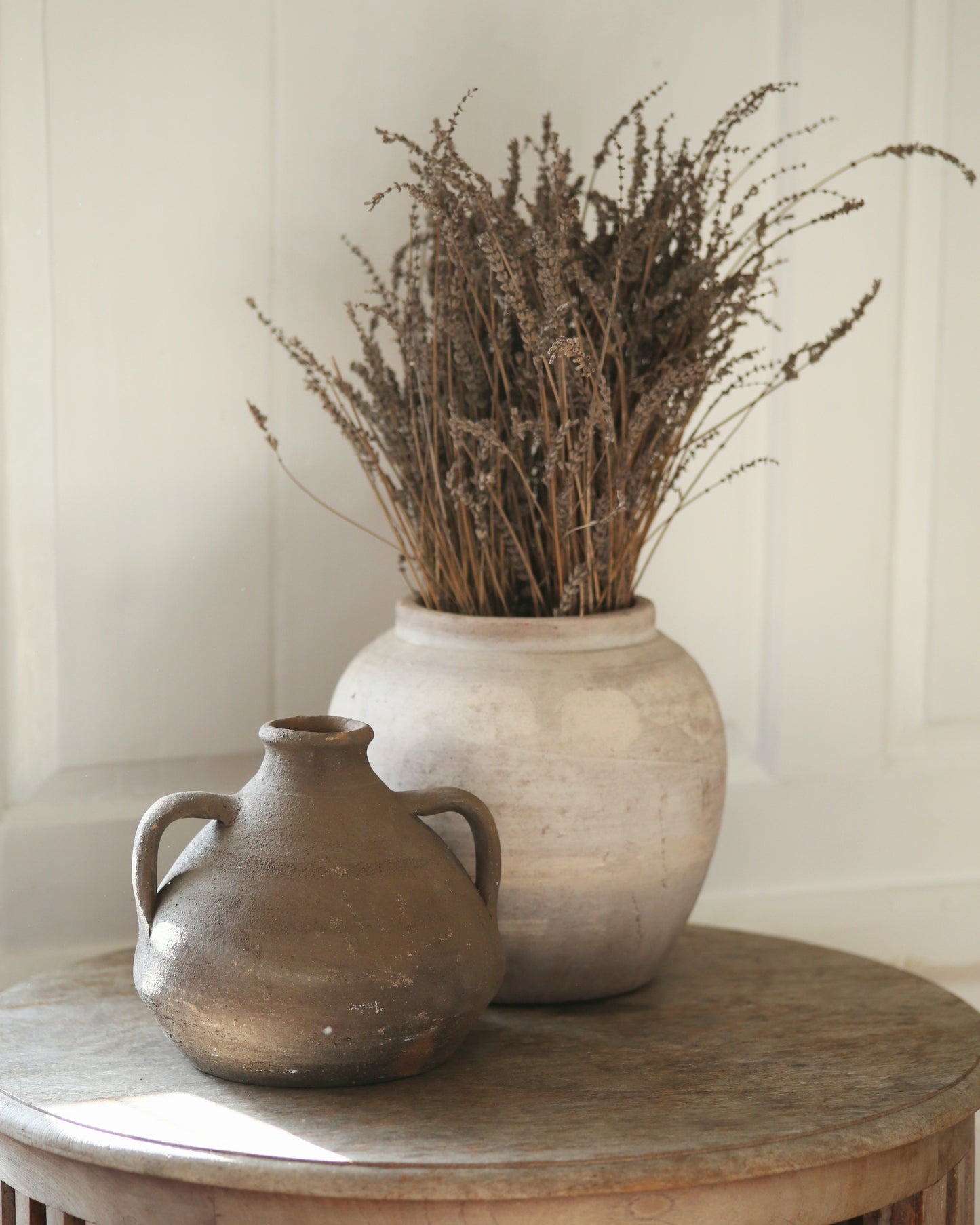Dark brown terracotta short vase