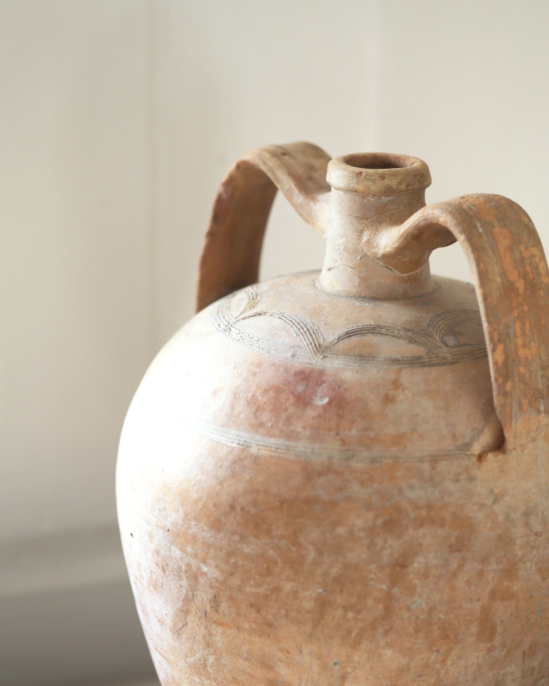 Decorative detail antique clay pot with handles