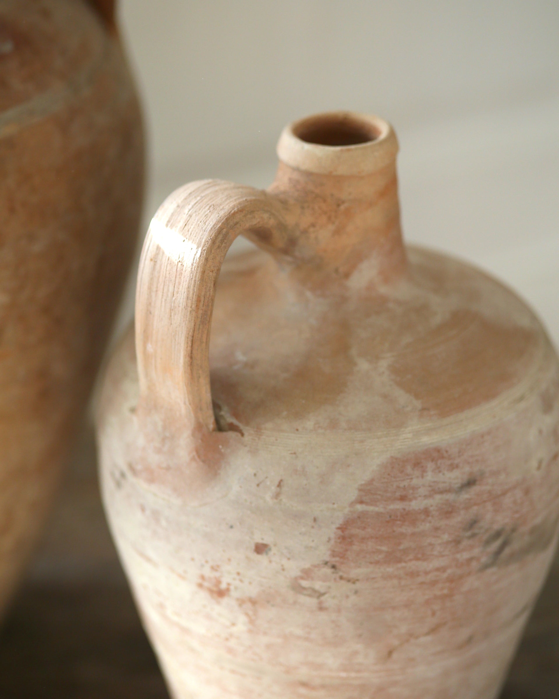 Detailed patina of authentic antique terracotta clay pot