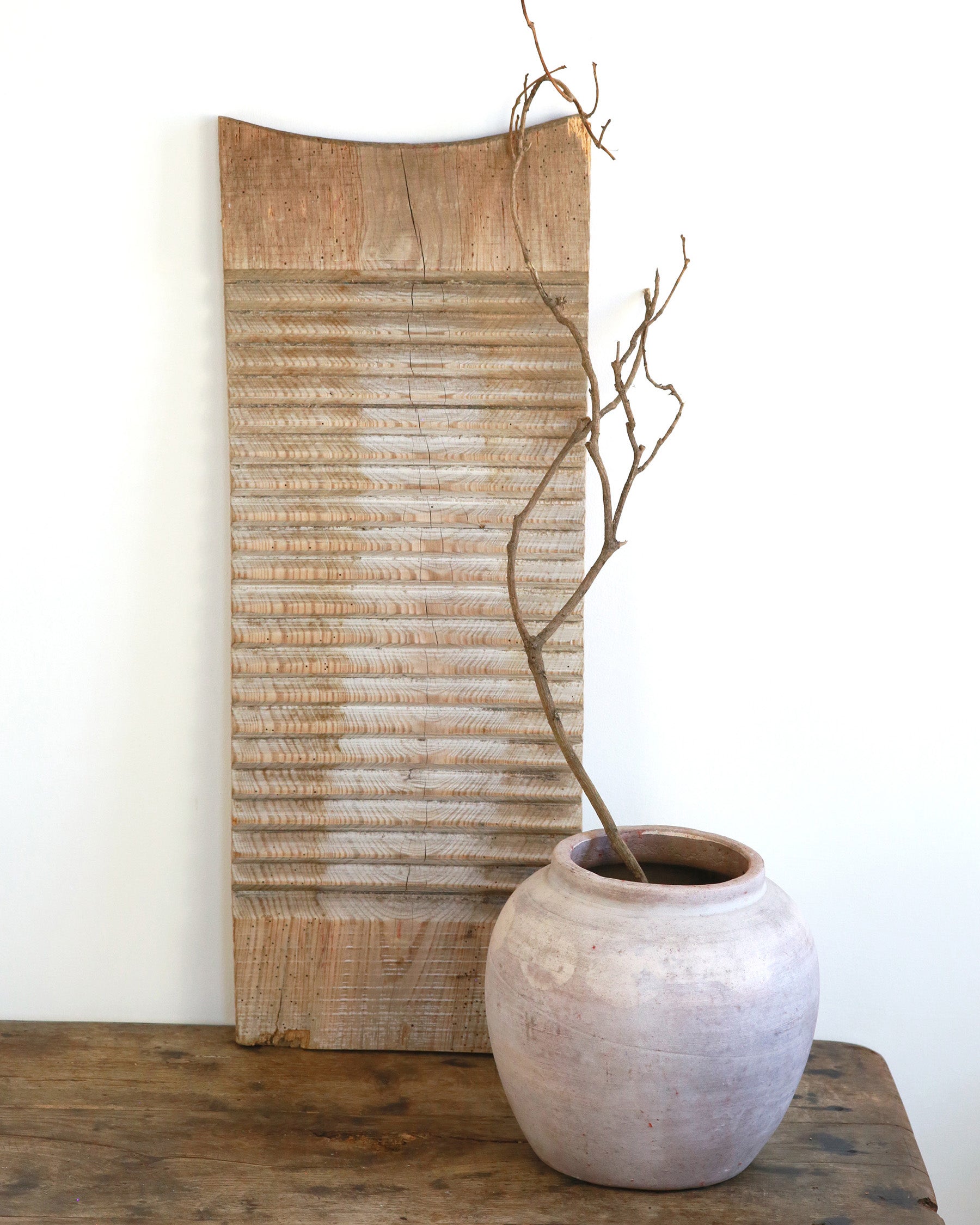 Large beech wood washboard styled with vase