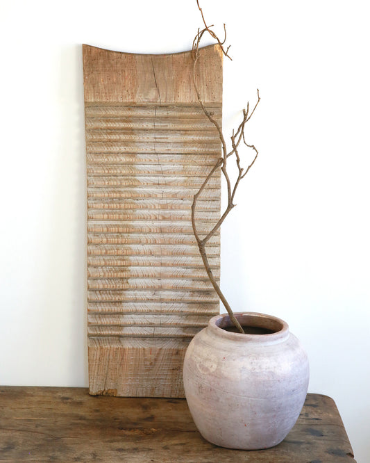 Large beech wood washboard styled with vase