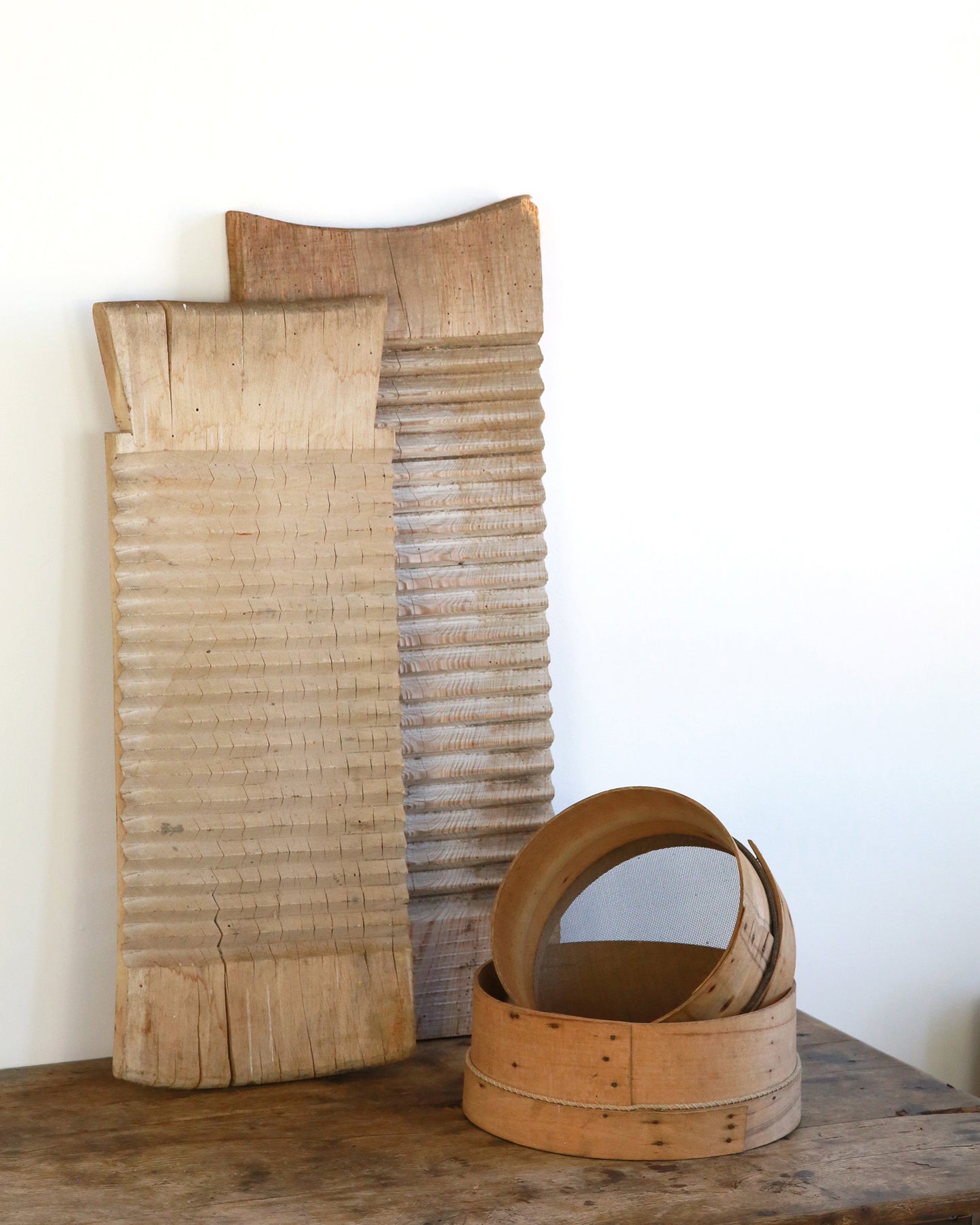 Vintage wooden washboards styled with rustic homewares