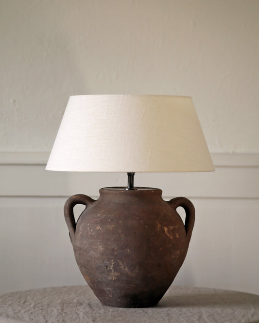 Dark earthy rustic vintage pottery lamp