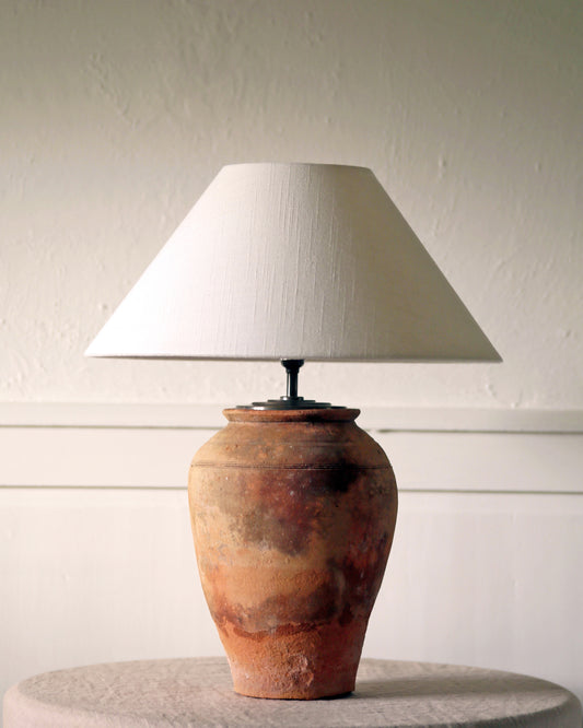 Rustic terracotta antique olive pot hand converted to lamp base