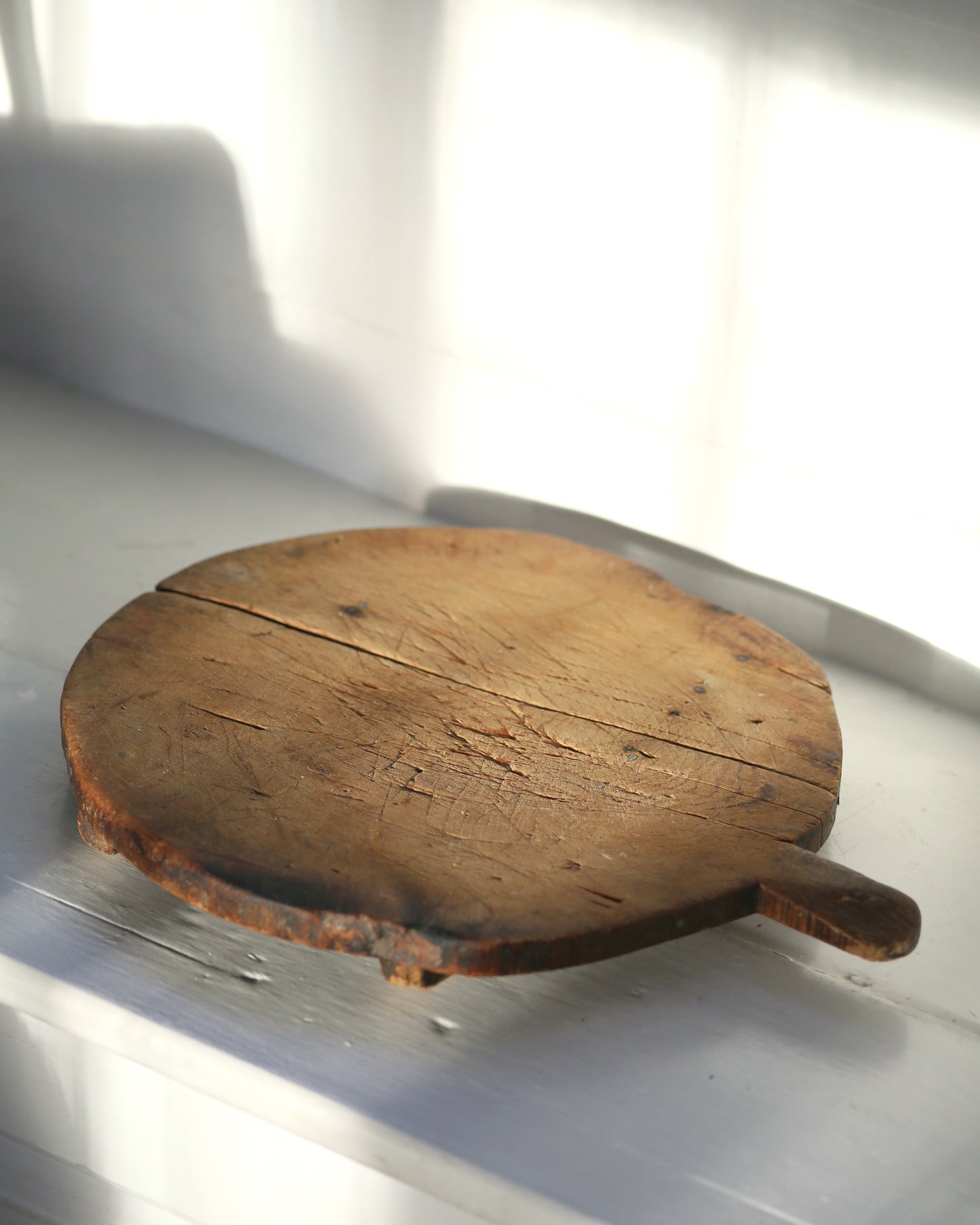 Antique vintage large round wooden chopping board