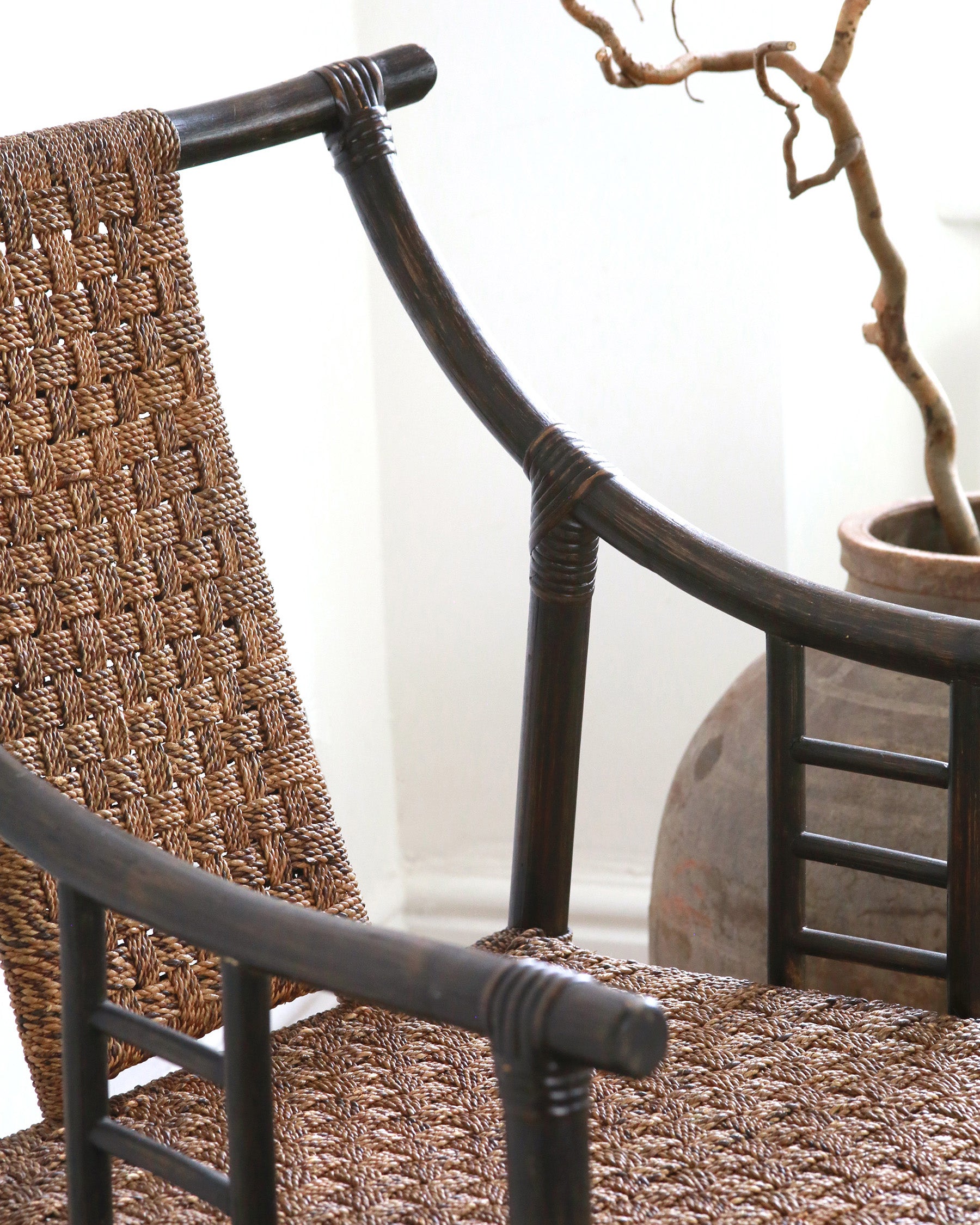 Balinese bamboo frame rope woven armchair close up