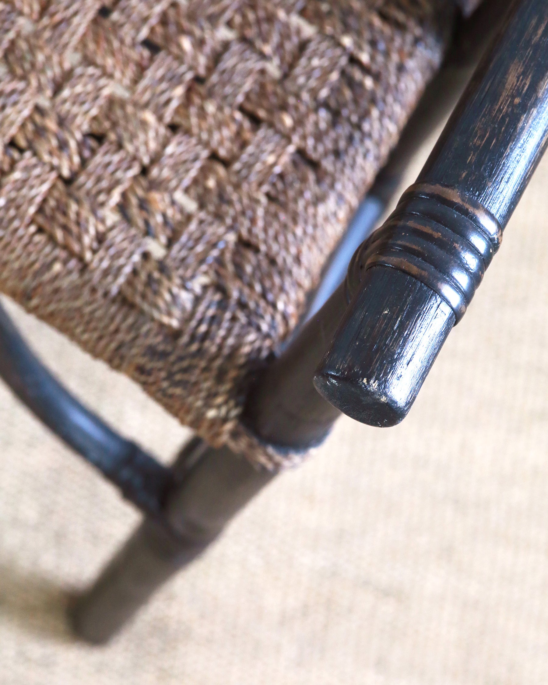Balinese bamboo frame rope woven armchair arm detail