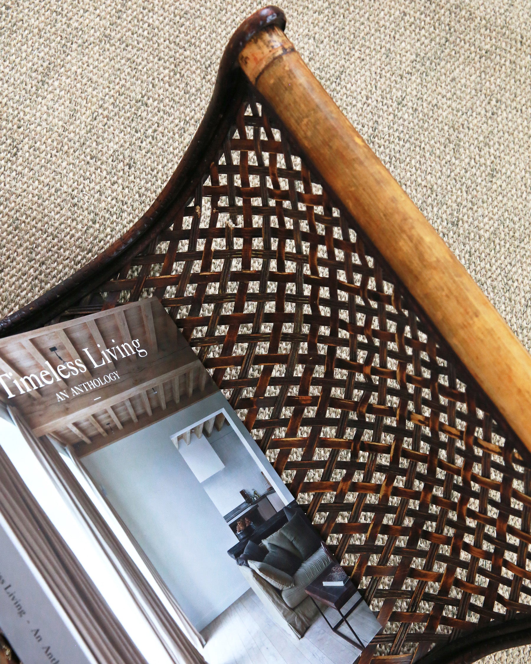 Woven cane and bamboo magazine holder