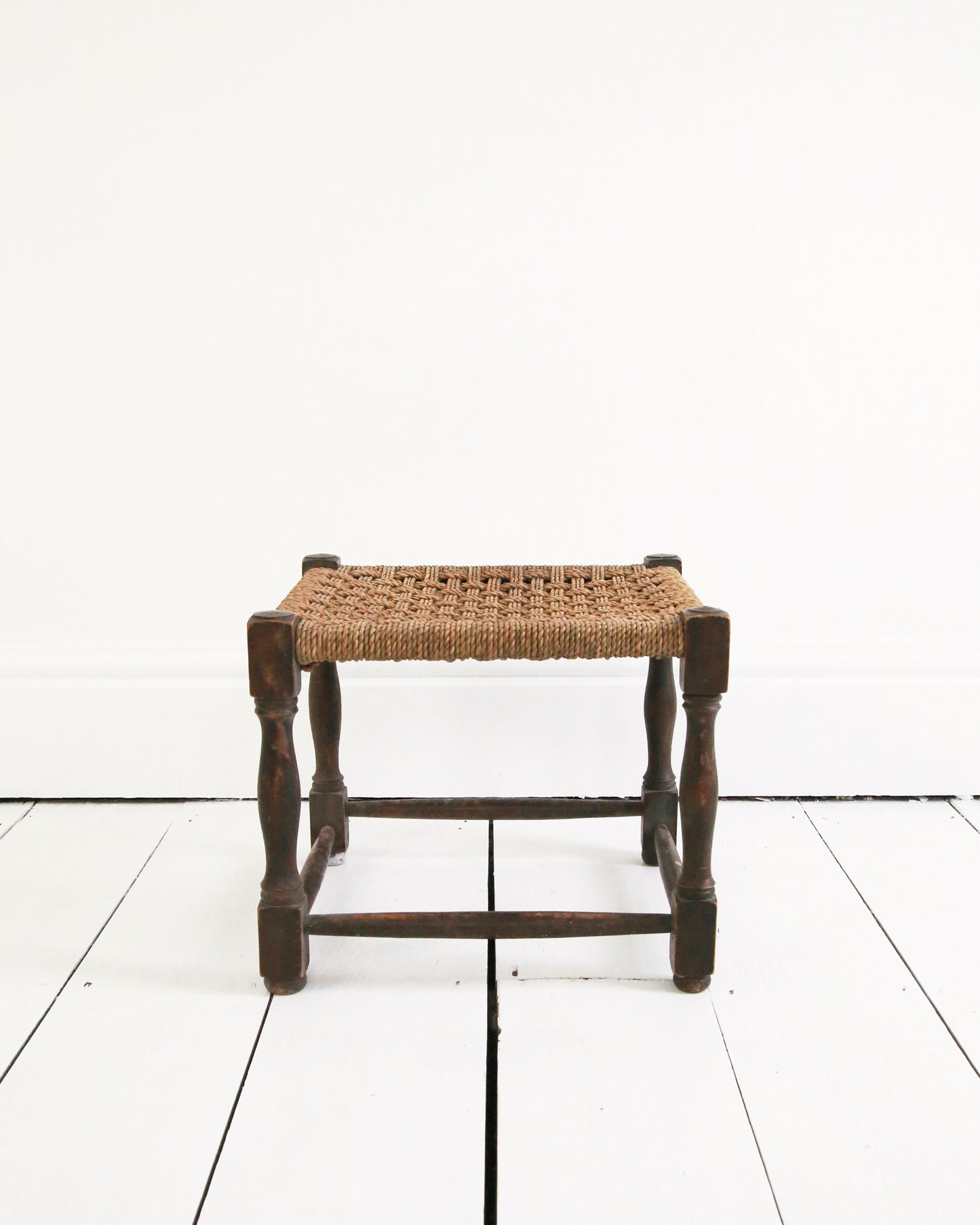 Vintage woven seagrass and wooden stool