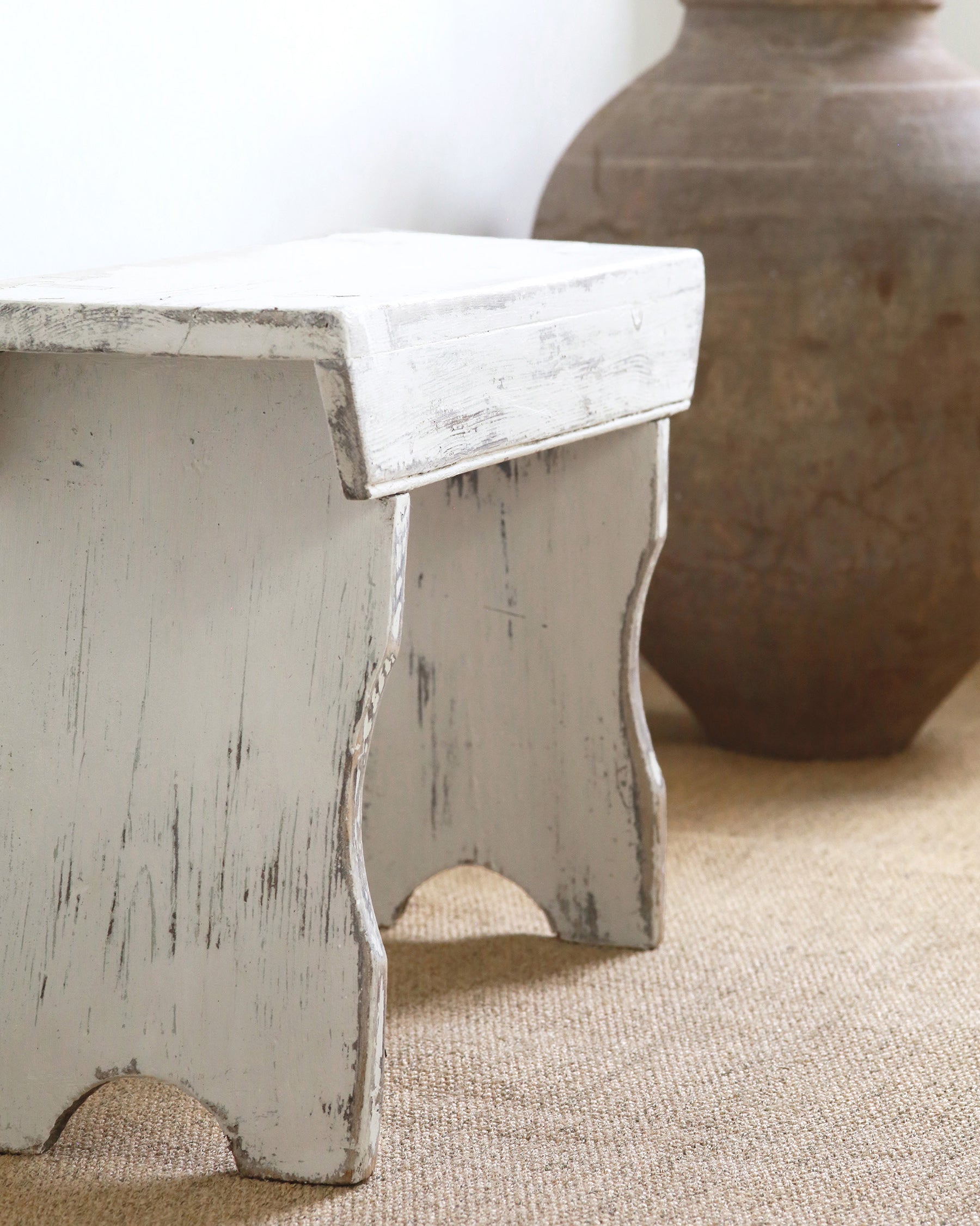 Vintage weathered wood white milking stool