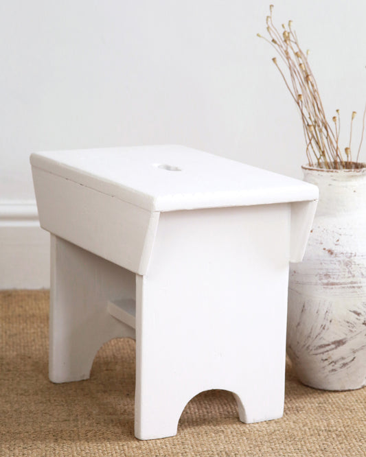 Chalk white painted milking stool