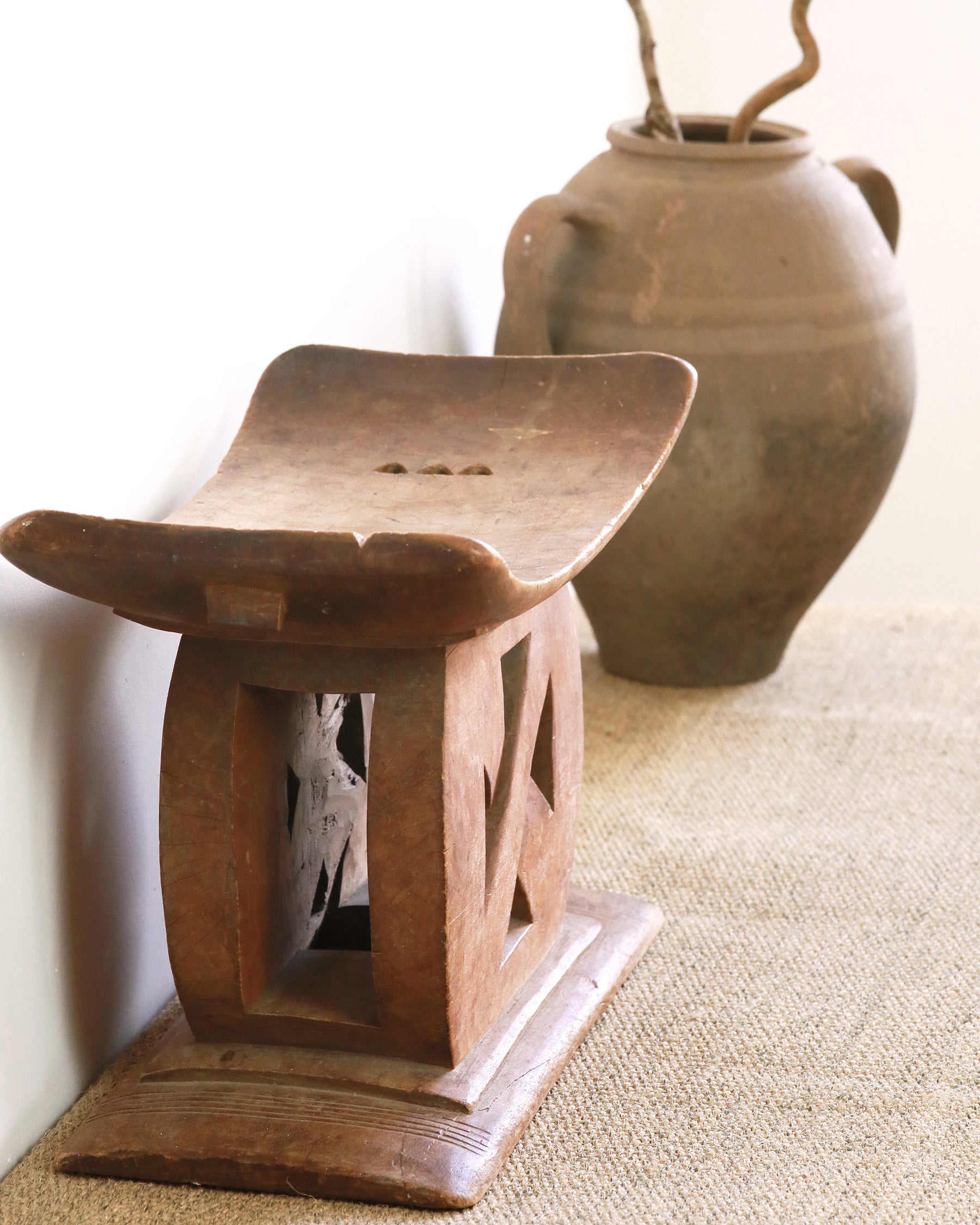 African Ashanti stool carved wood detail