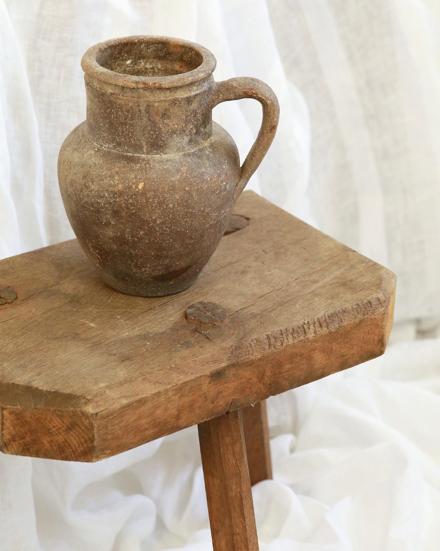 Wooden Milking Stool with jug
